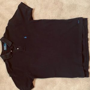 Custom color Ralph Lauren Pique Polo: Black with Sky Blue.  Mens Medium